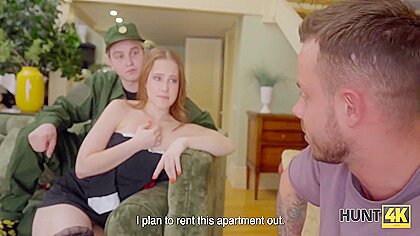 Small-titted Redhead Maid Gets Analized By Her Boss While Her Cuckold Military Bf Is Standing Guard