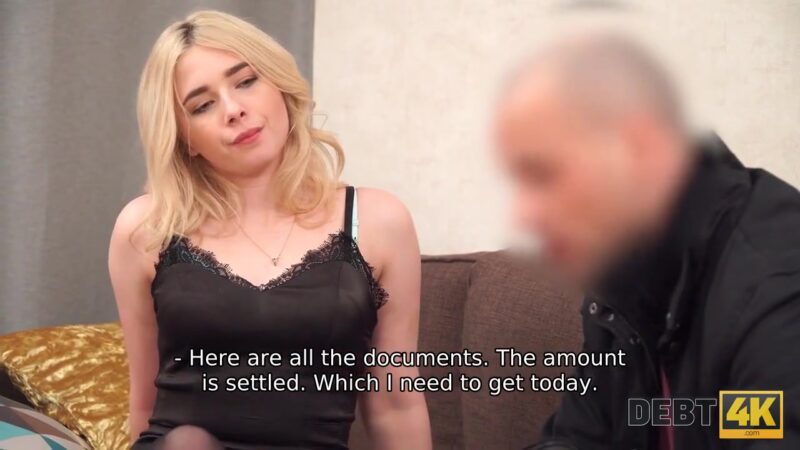 Debt4k. Cute hairdresser took a debt for sofa and now needs to pay for it