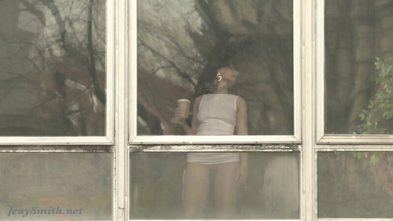 Jeny Smith teasing the strangers thru the window