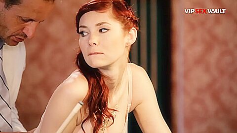 Busty Redhead Deepthroats Him On Her Knees Beside The Pool Table With George Uhl And Kattie Gold